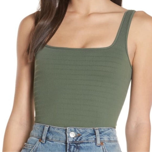 Intimately Free People Green Ribbed Square One Stretch Cropped Tank Top sz XS/S - Picture 1 of 8